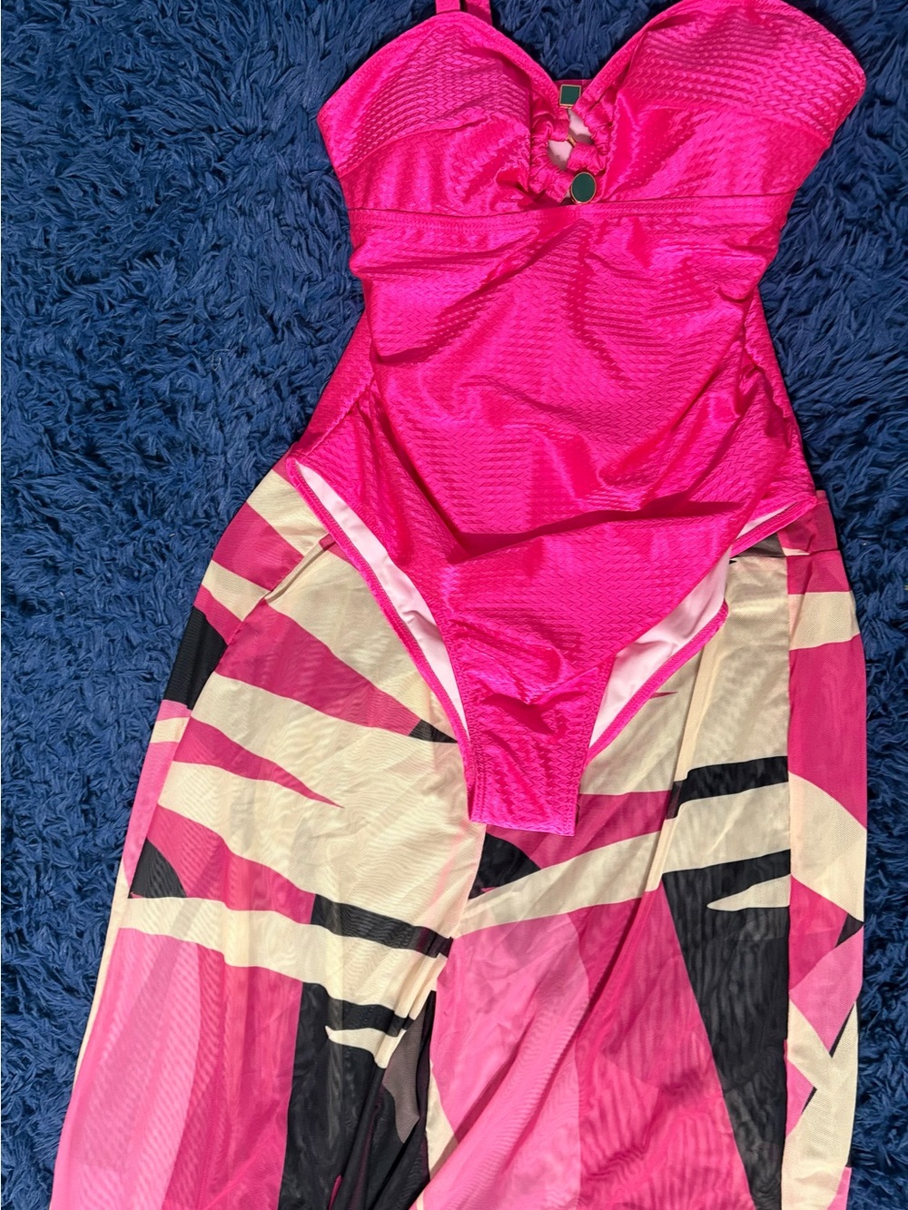 Hot Pink One-Piece Swimsuit with Printed Cover-Up NWT